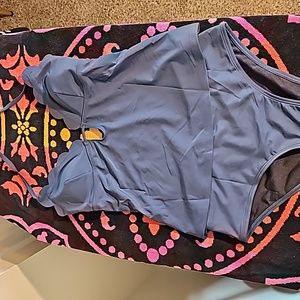 NWT cupshe blue size S omniscient solid scalloped tankini and classic hipster se